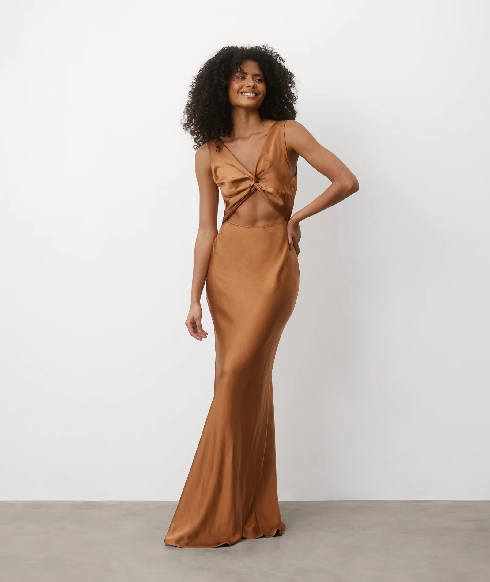 Twist Back Satin Bridesmaid Dress - Rust - Image 7