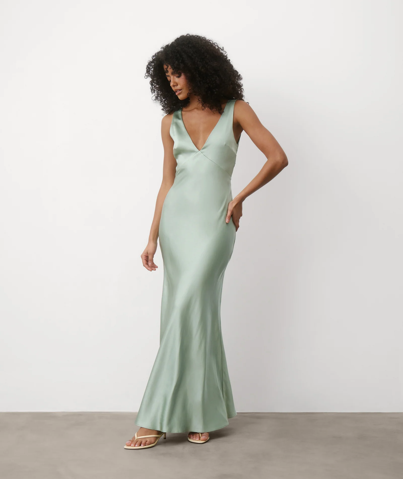 Twist Back Satin Bridesmaid Dress - Sage - Image 3