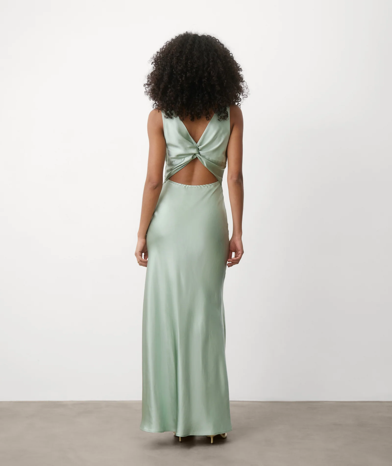 Twist Back Satin Bridesmaid Dress - Sage - Image 4