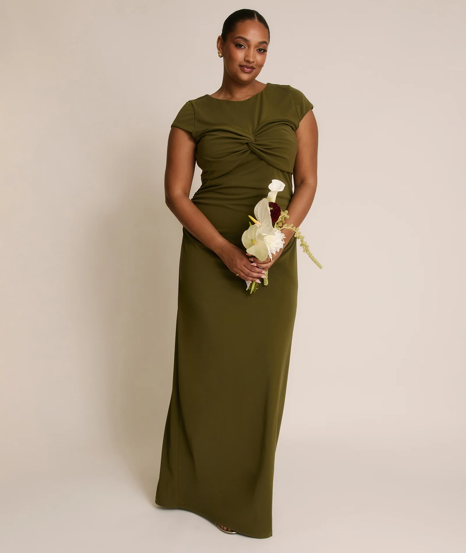 Twist Bust Stretch Sculpt Bridesmaid Dress - Fern Green - Image 4