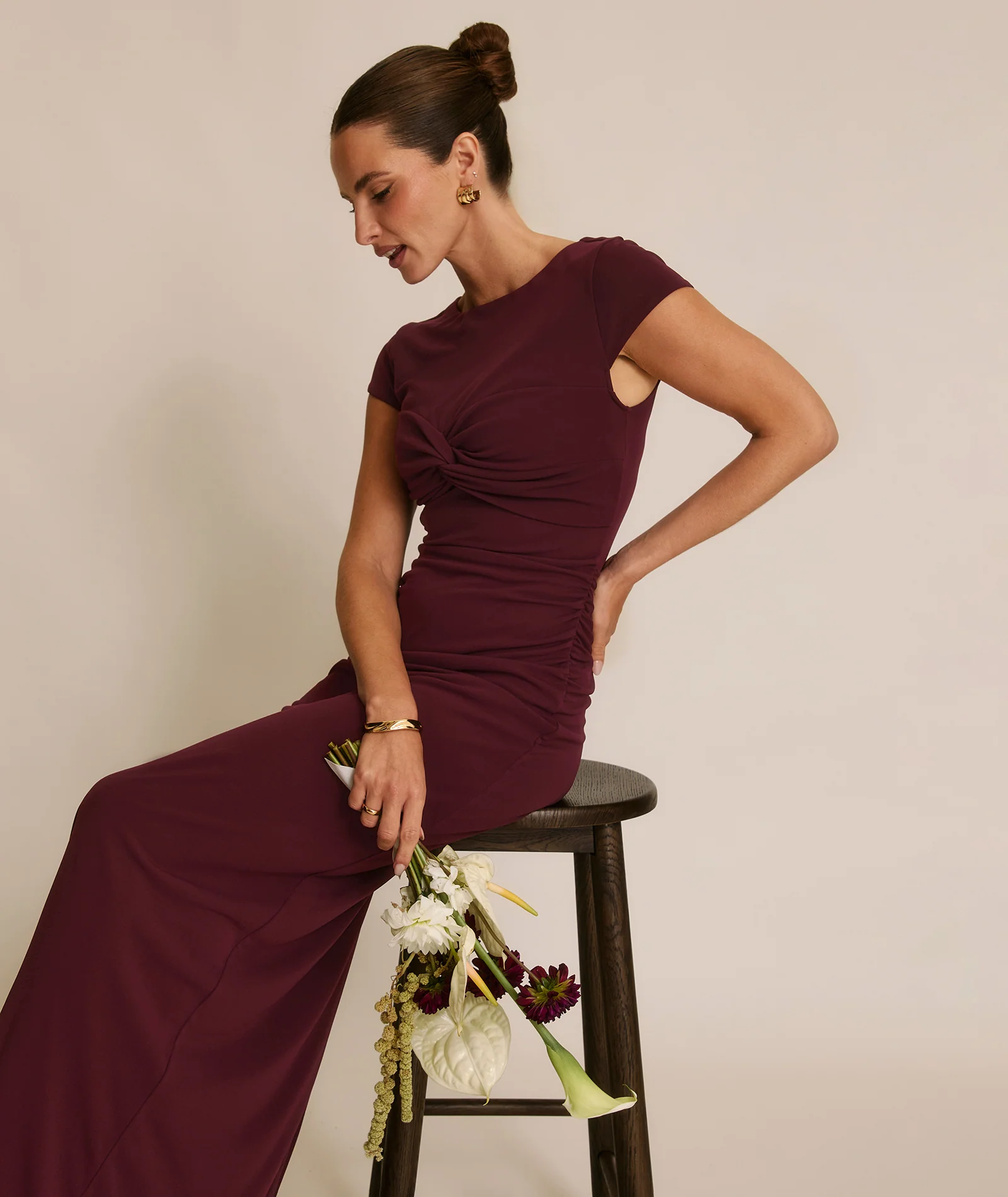 Twist Bust Stretch Sculpt Bridesmaid Dress - Merlot - Image 7