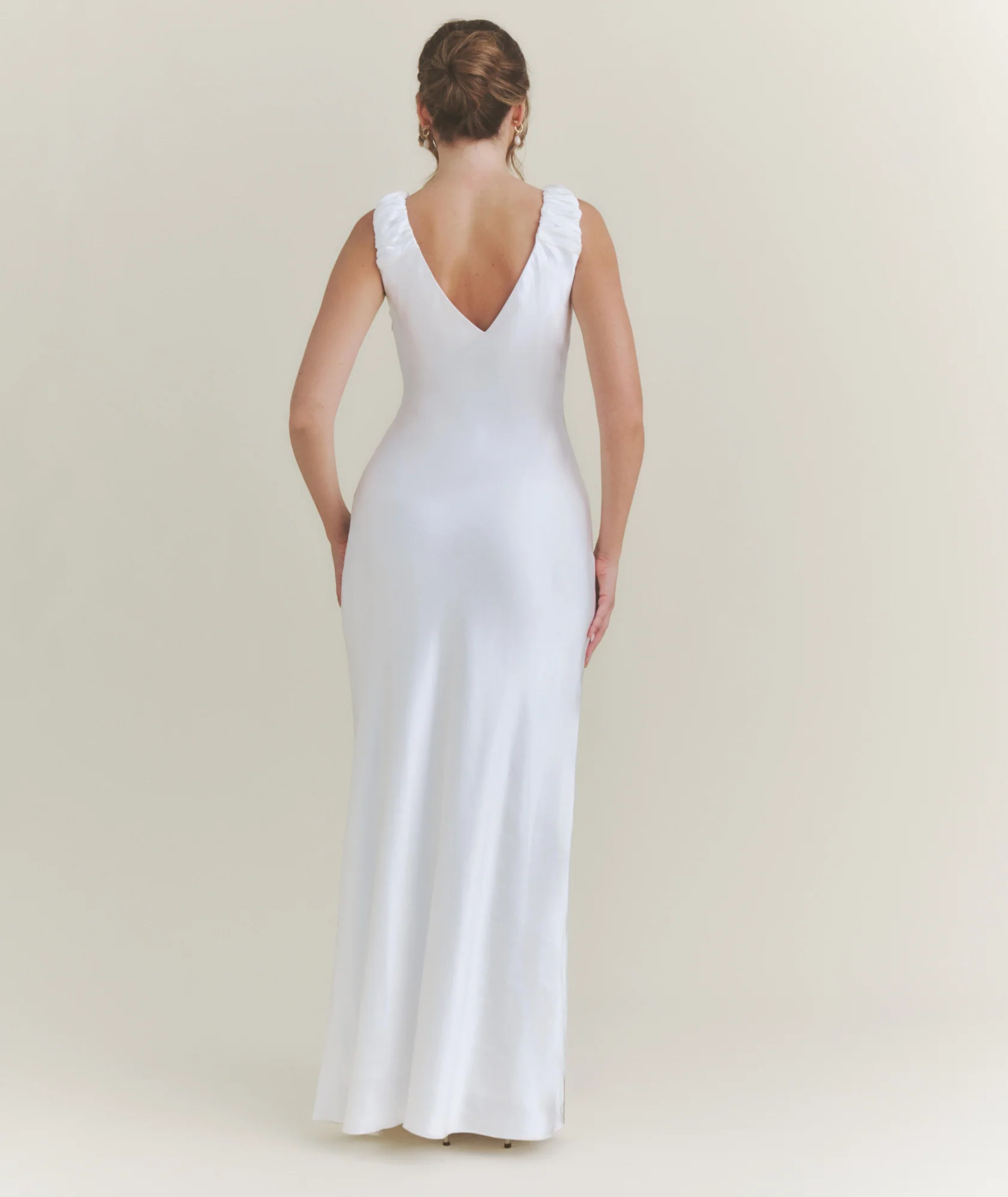 V Neck Satin Maxi Dress – White - Image 5