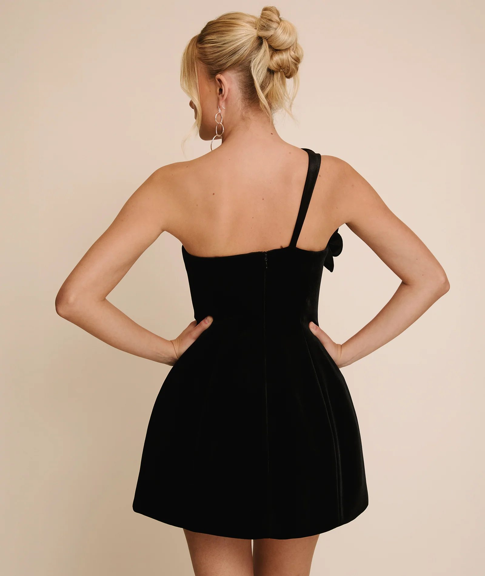 Velvet Corsage A-line Mini Dress - Black - Image 4