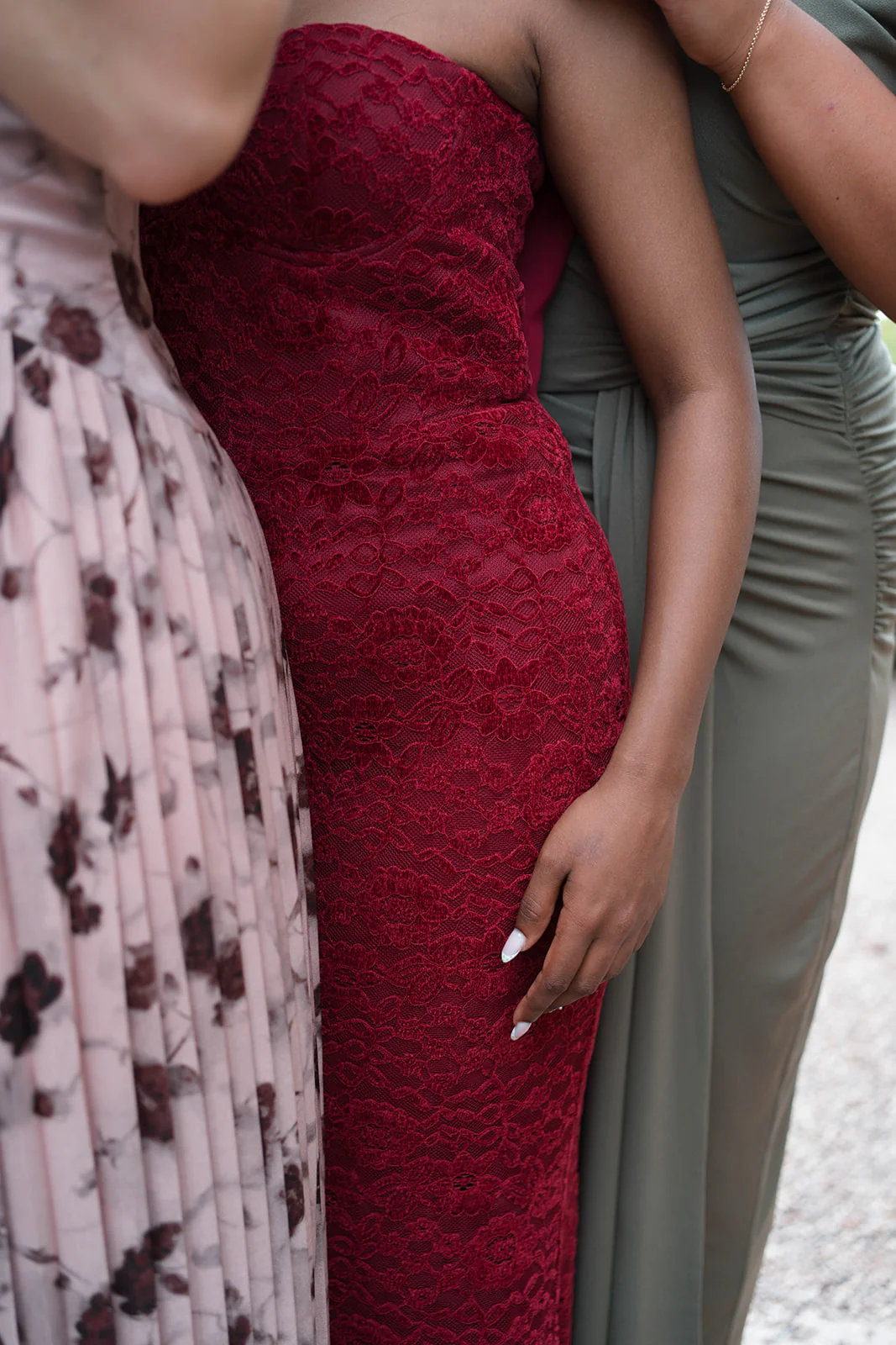 Velvet Lace Corset Maxi Dress with Neck Scarf - Wine - Image 4