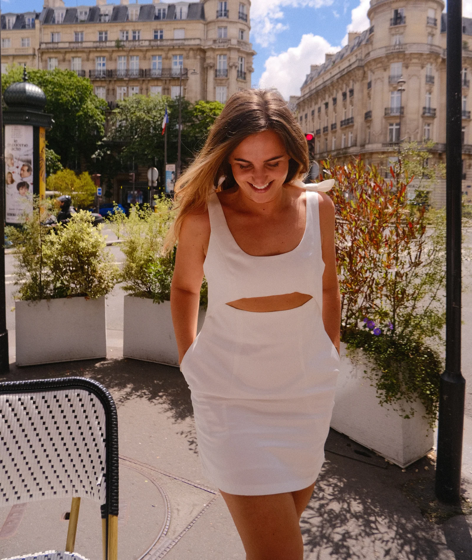Vienna Satin Bow Shoulder Mini Dress - White - Image 4