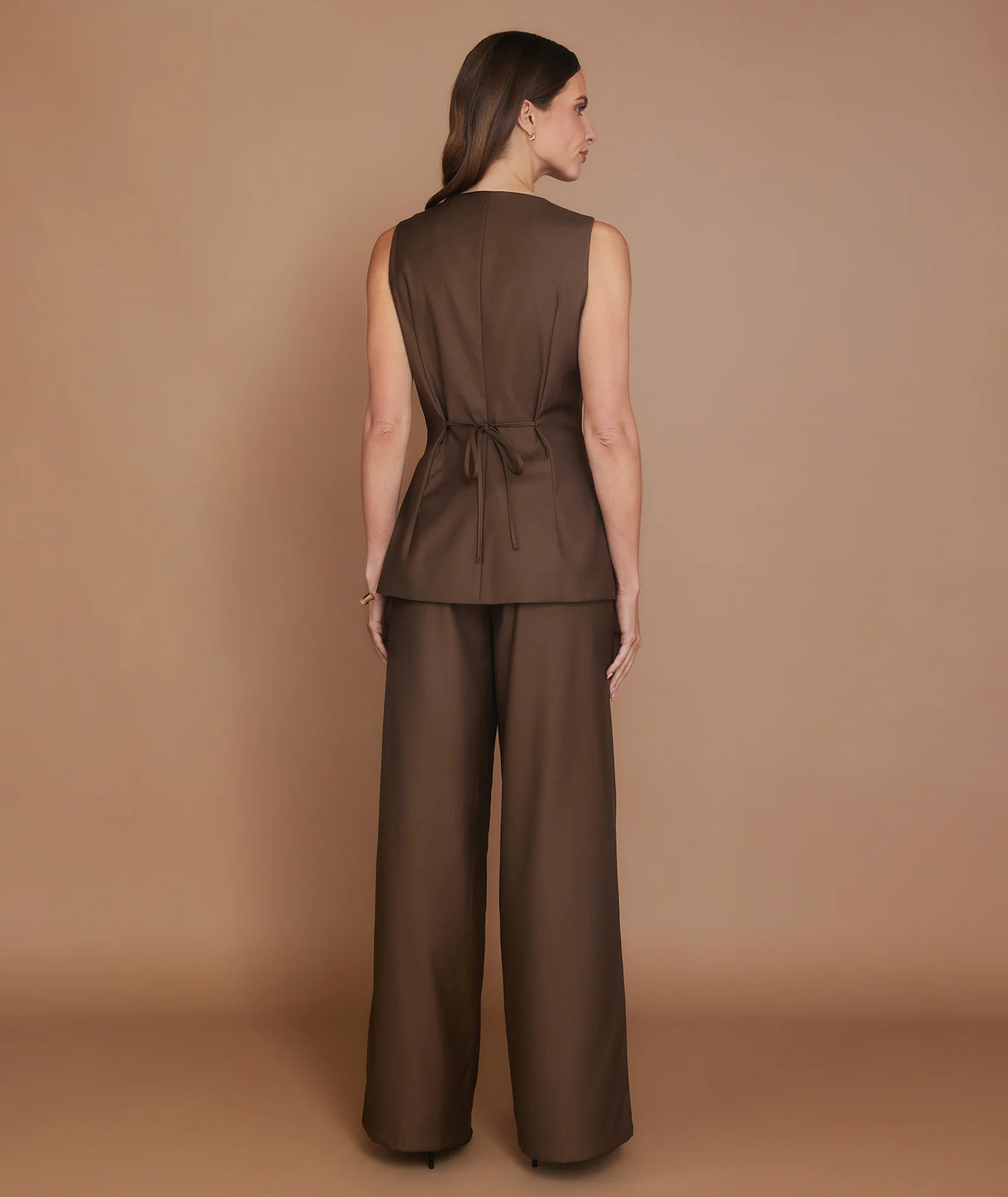 Wide Leg Tailored Trouser - Chocolate - Image 3