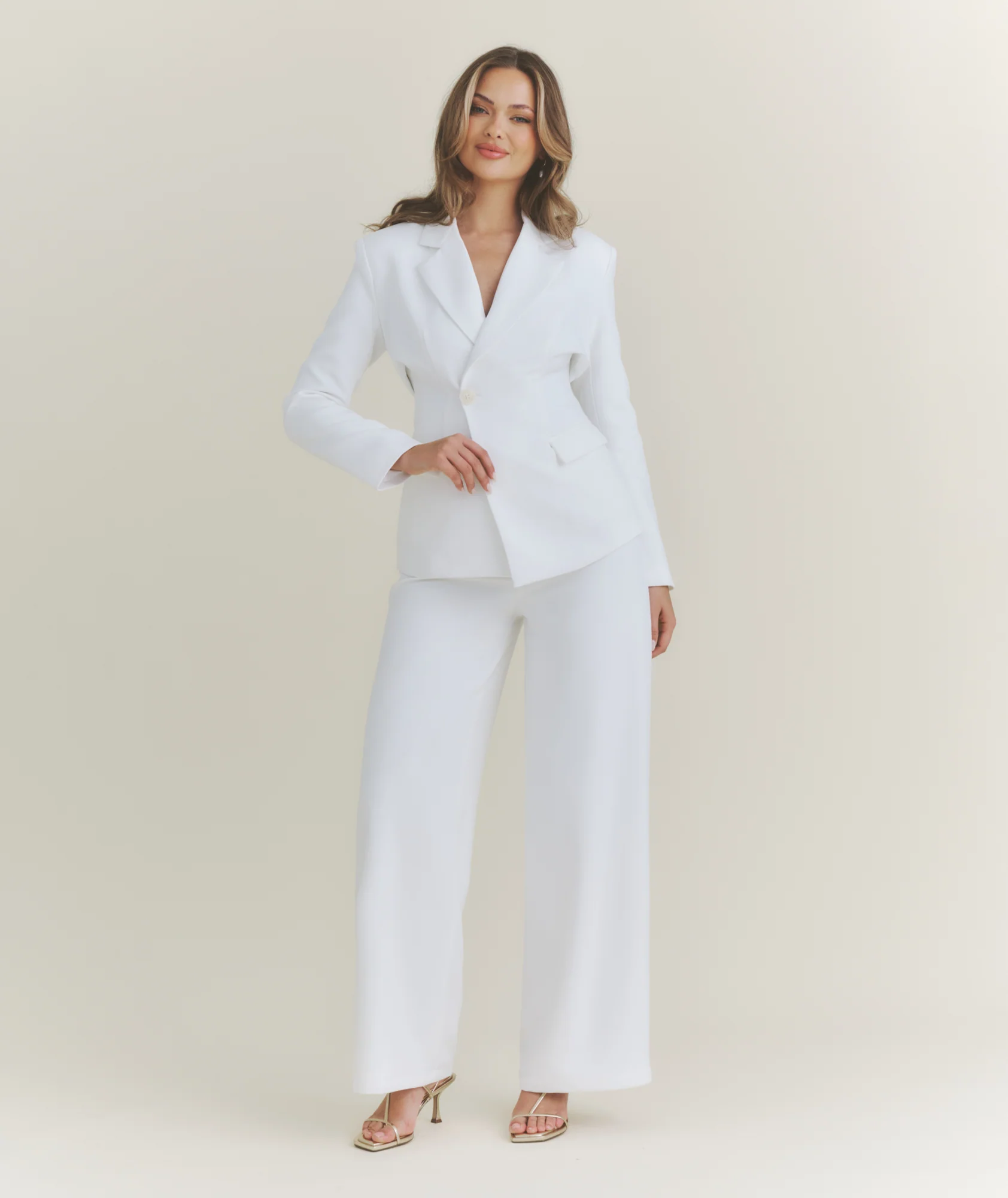 Wide Leg Tailored Trousers - White - Image 5