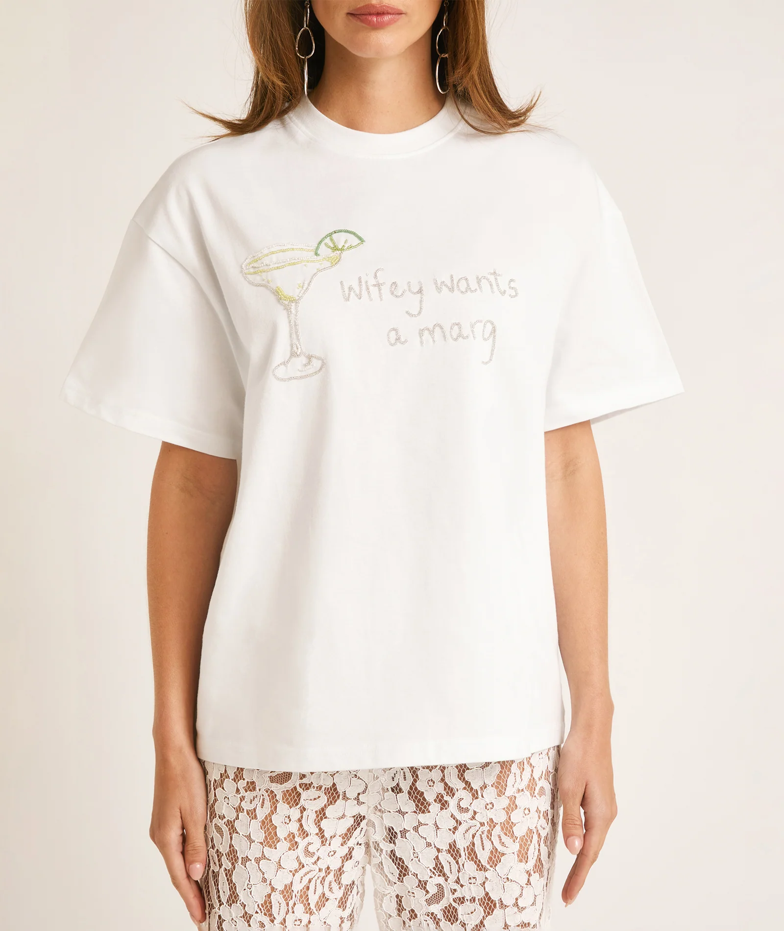 Wifey Wants a Marg Beaded Tee - White - Image 4
