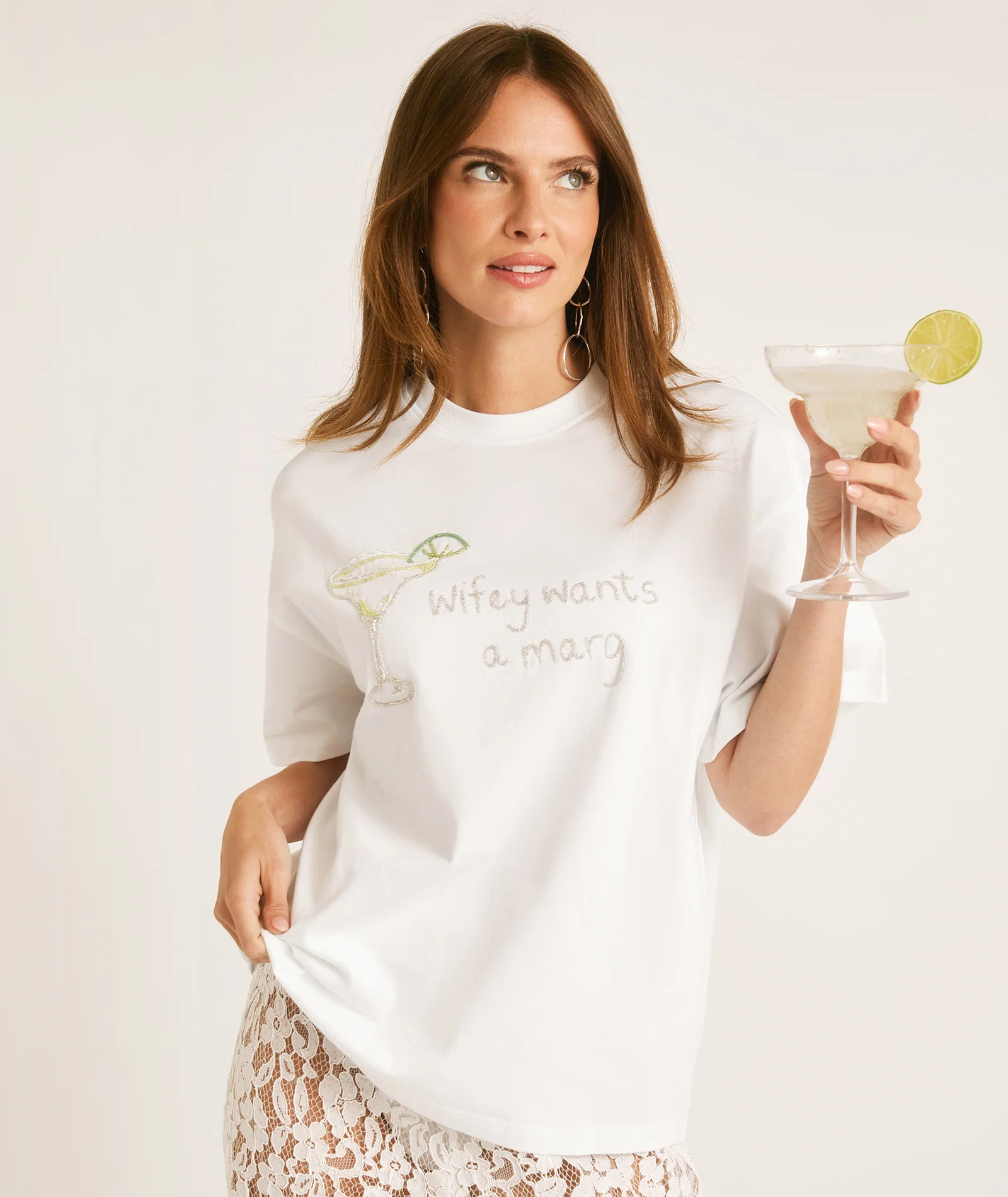 Wifey Wants a Marg Beaded Tee - White - Image 7