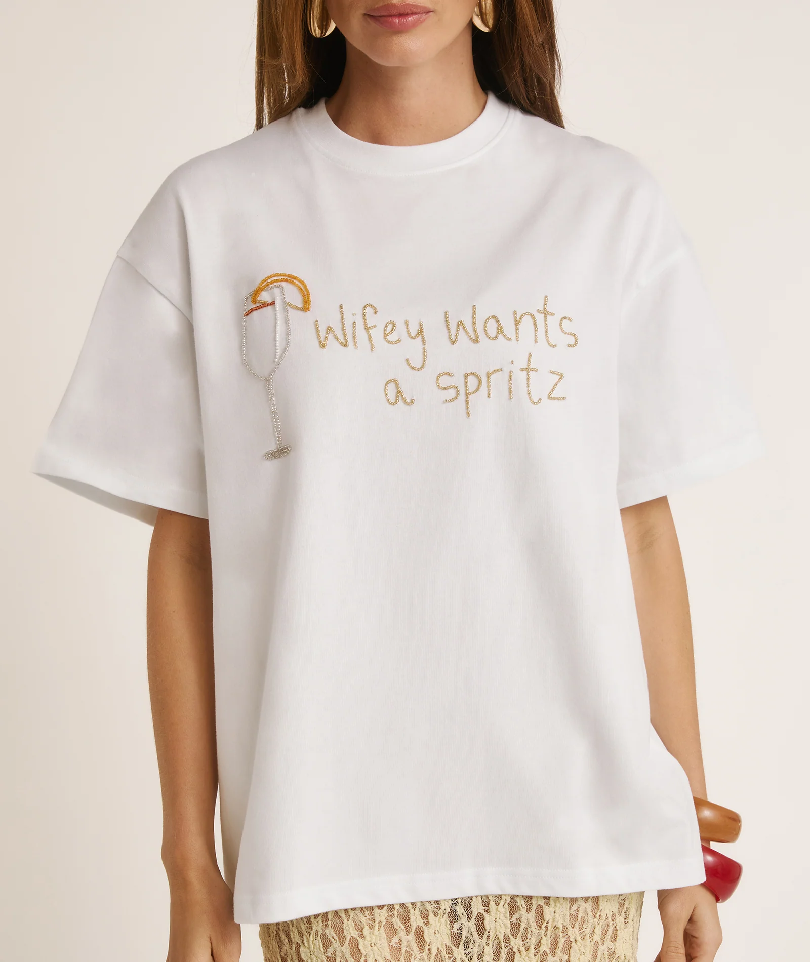 Wifey Wants a Spritz Beaded Tee - White - Image 7