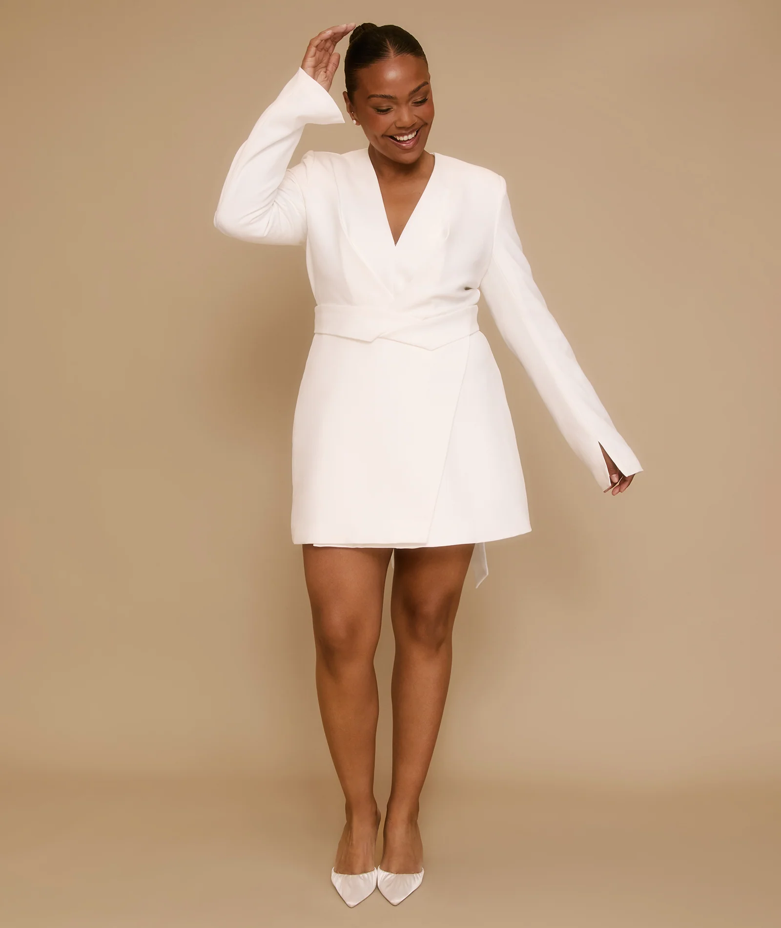 Wrap Front Blazer Dress - White - Image 3