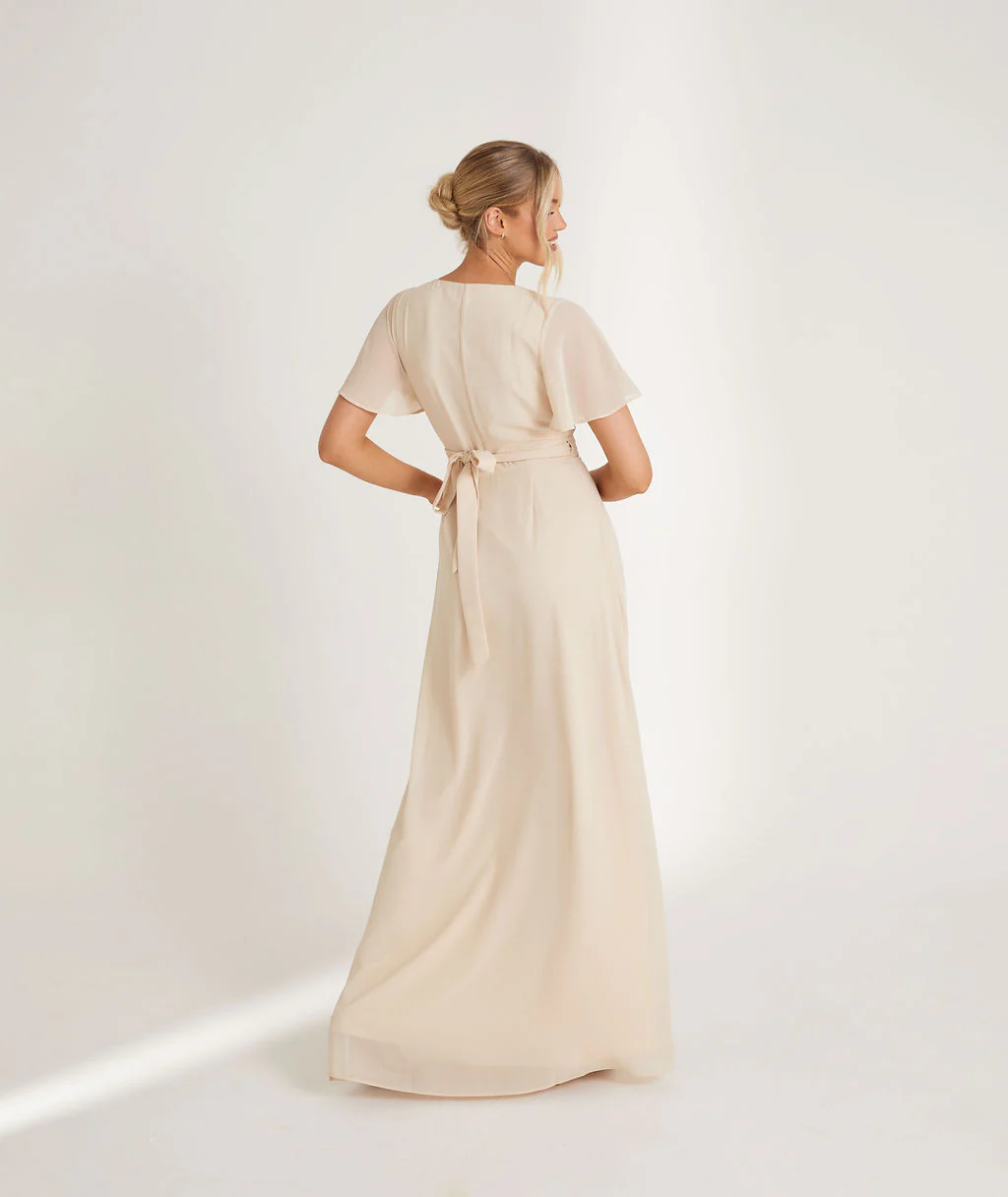 Wrap Tie Chiffon Bridesmaid Dress - Butter Cream - Image 5