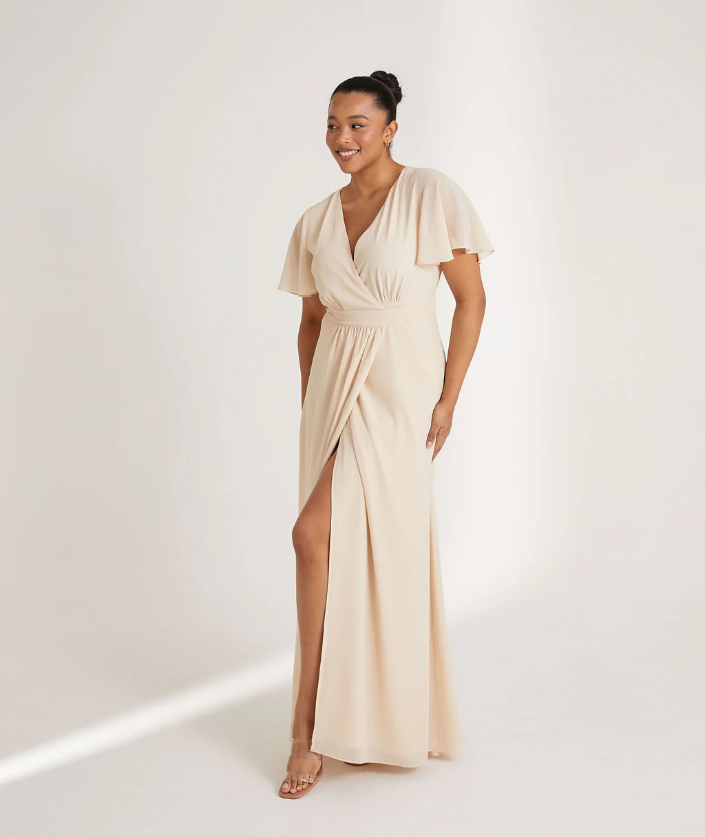 Wrap Tie Chiffon Bridesmaid Dress - Butter Cream - Image 6