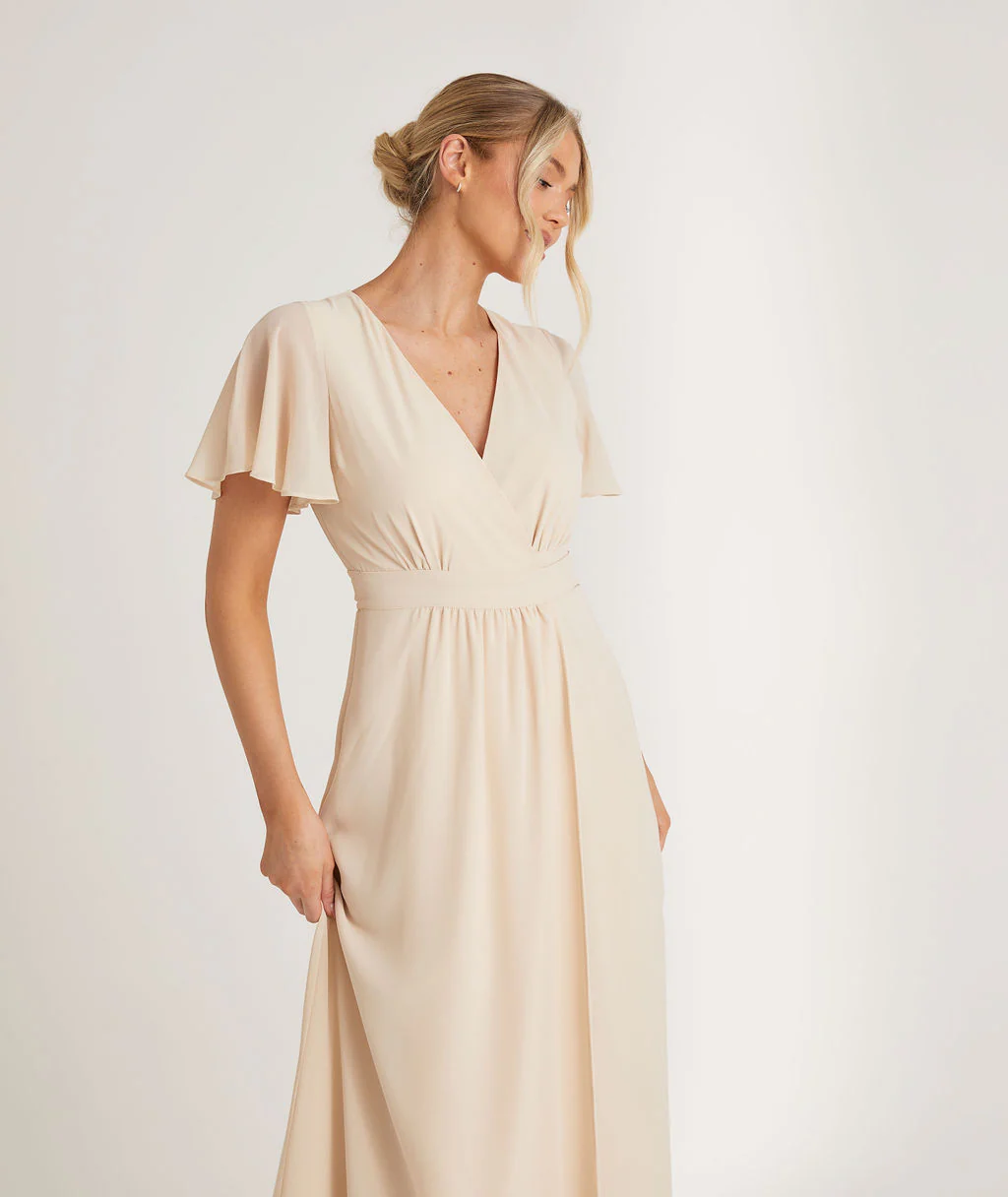 Wrap Tie Chiffon Bridesmaid Dress - Butter Cream - Image 7