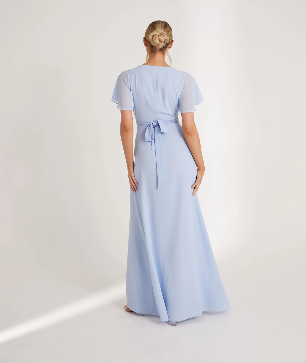 Wrap Tie Chiffon Bridesmaid Dress - Cornflower Blue - Image 5