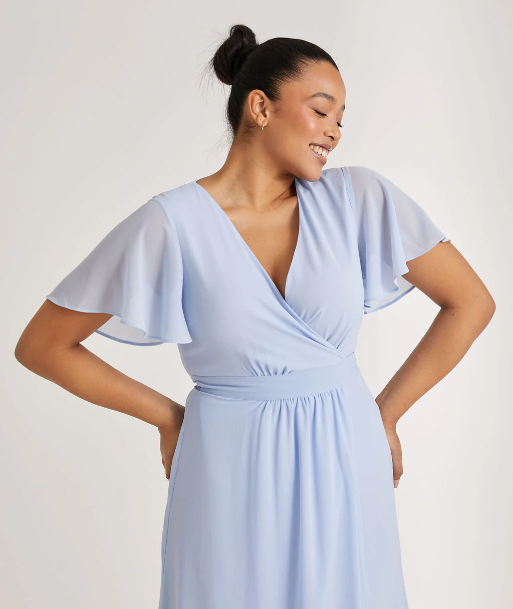 Wrap Tie Chiffon Bridesmaid Dress - Cornflower Blue - Image 6