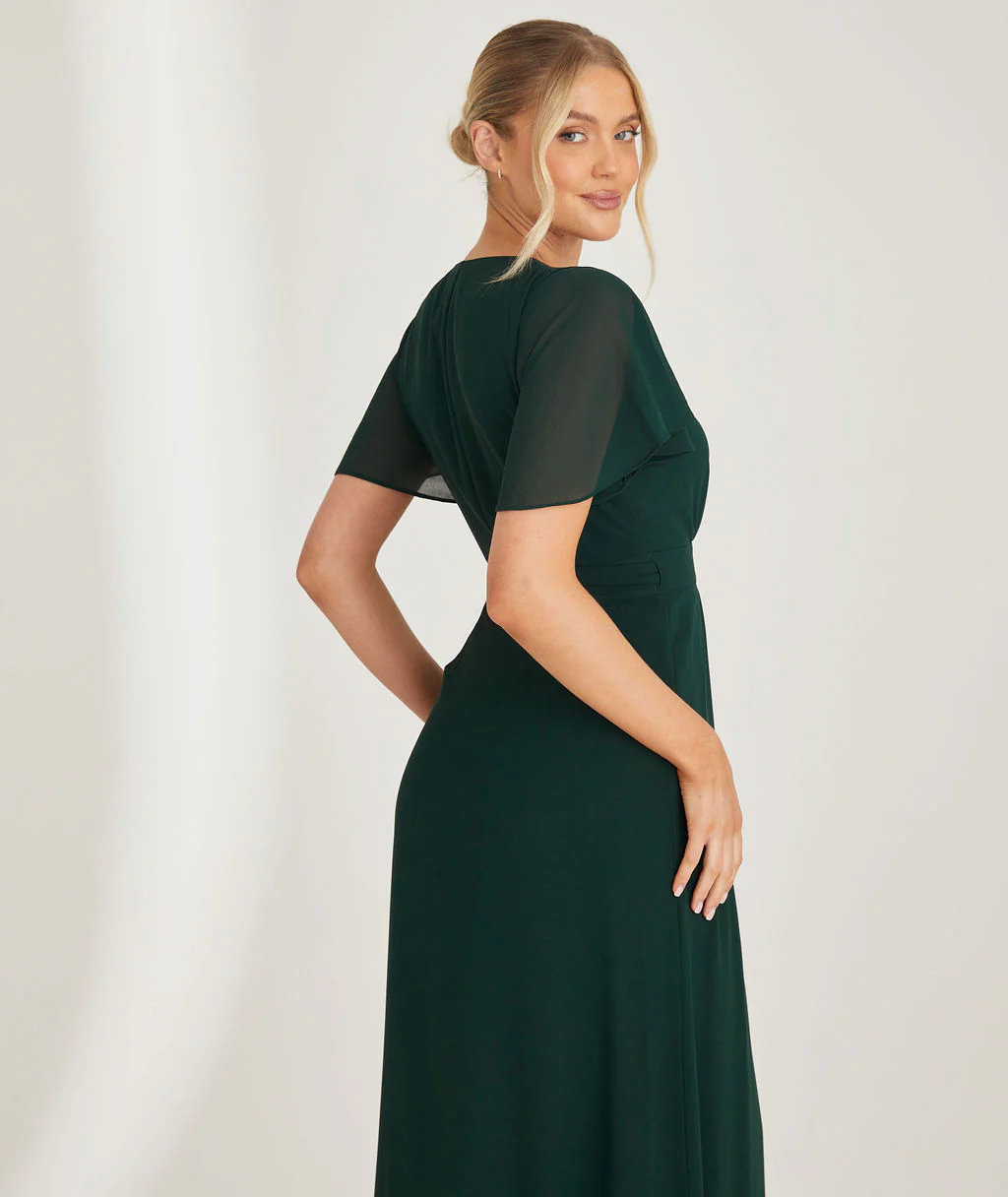 Wrap Tie Chiffon Bridesmaid Dress - Emerald - Image 2