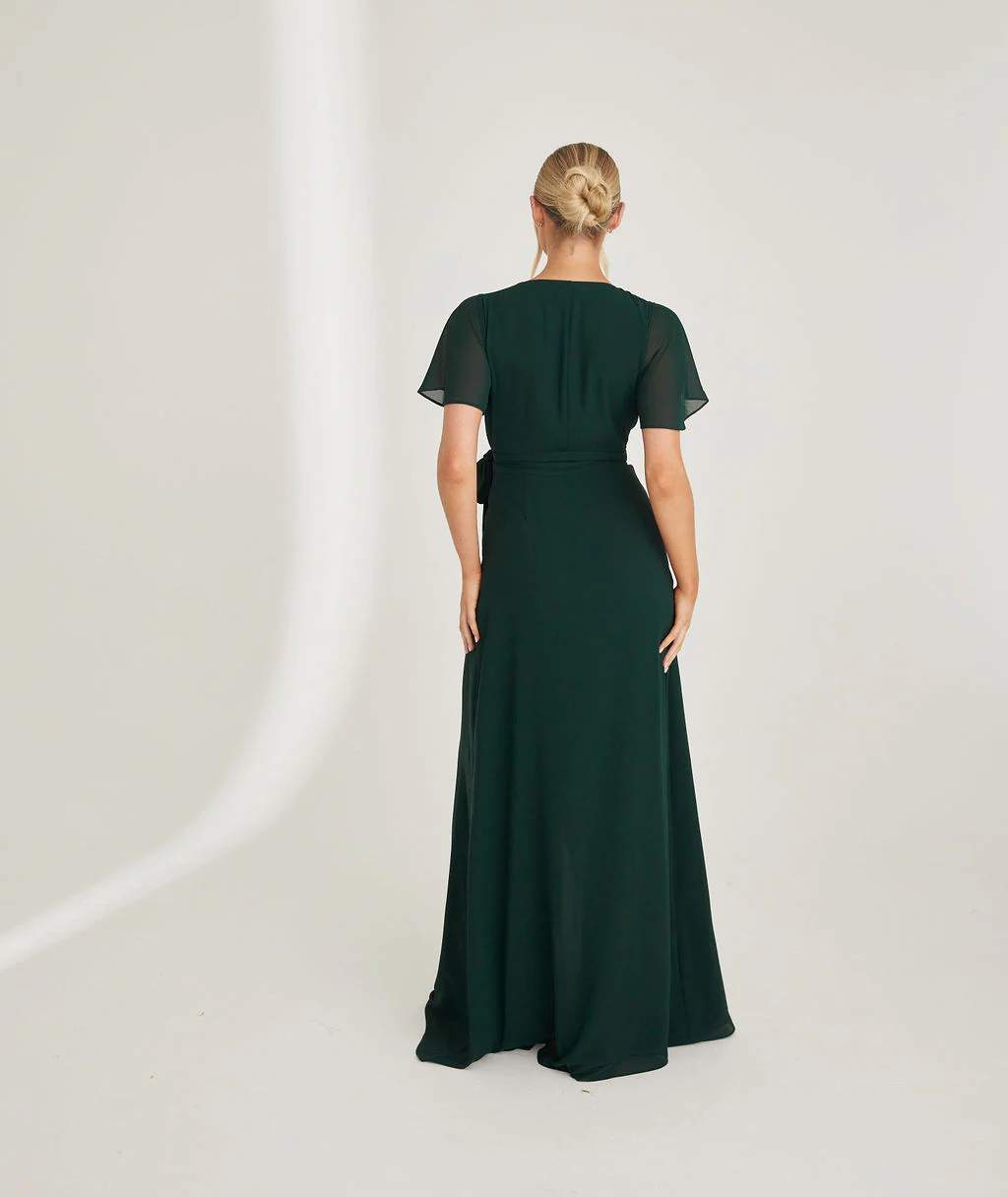Wrap Tie Chiffon Bridesmaid Dress - Emerald - Image 7