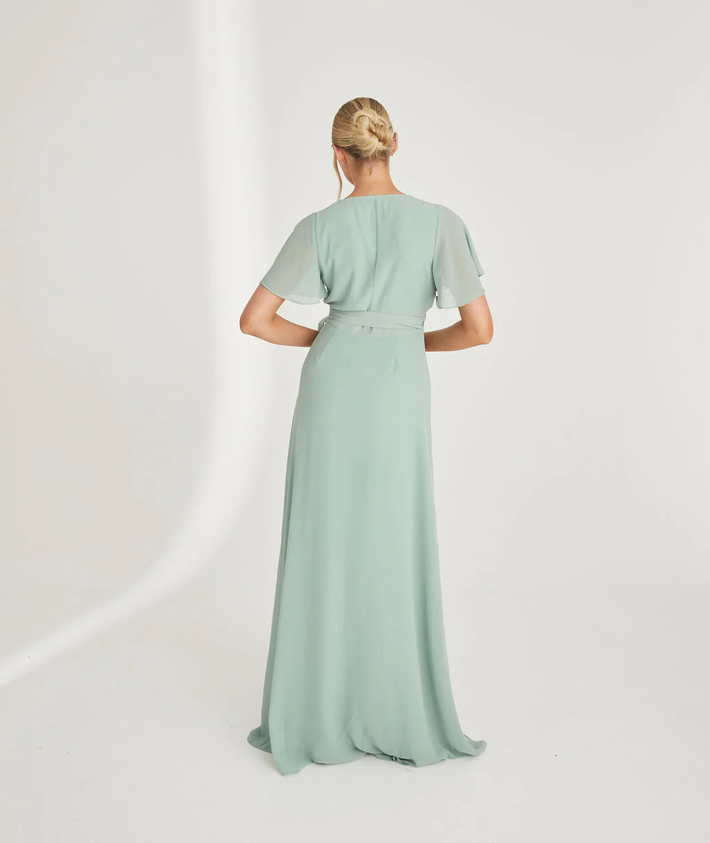 Wrap Tie Chiffon Bridesmaid Dress - Sage - Image 4