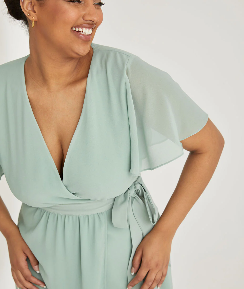 Wrap Tie Chiffon Bridesmaid Dress - Sage - Image 5